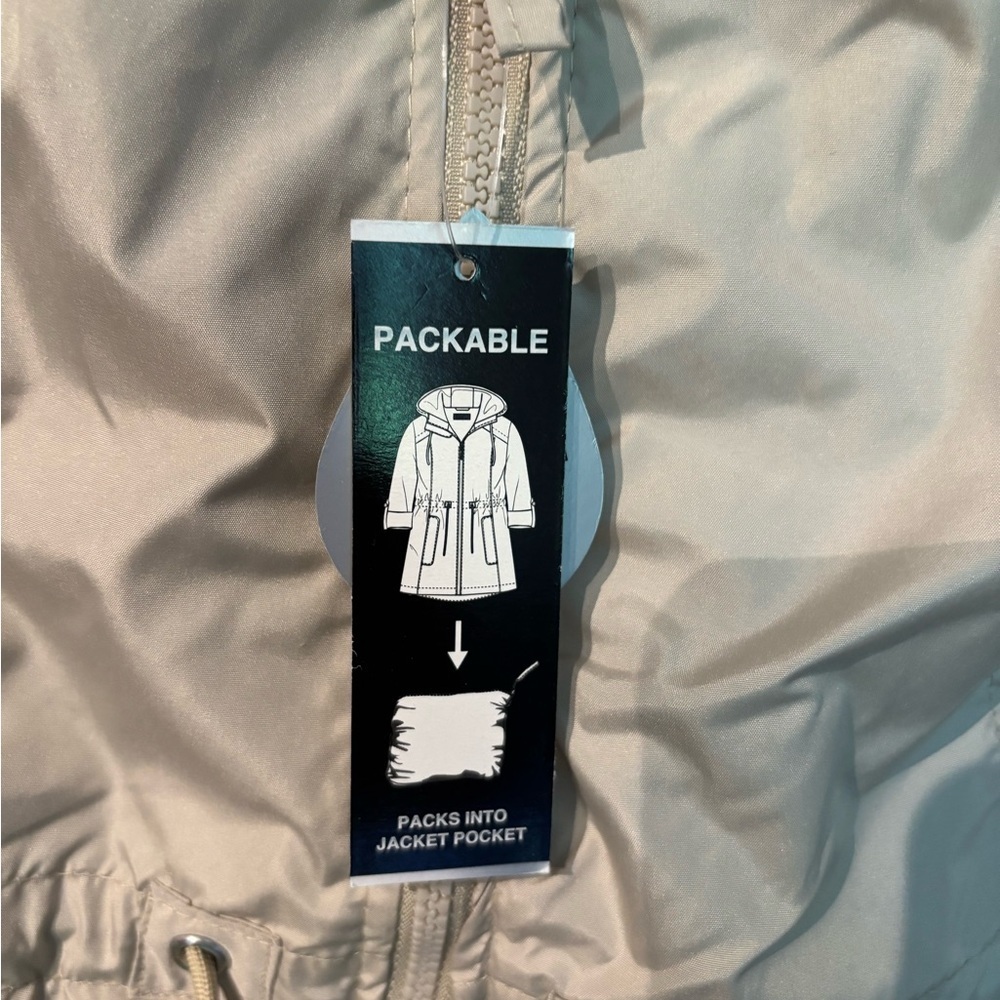 Big Chill Women's Beige Hooded Water Resist Windbreaker cinchwaist Jacket Small - Picture 8 of 16